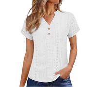 ZTFYKLIN Camisetas Manga Larga Mujer Women's Tops Eyelet Embroidery Summer Spring Fashion Clothes Going out 2024 Casual Short Sleeve Shirts T (White, XXXL) Blusas De Algodon Camisa Lino Blanco