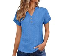 ZTFYKLIN Camisetas Manga Larga Mujer Women's Tops Eyelet Embroidery Summer Spring Fashion Clothes Going out 2024 Casual Short Sleeve Shirts T (Sky Blue, XXXXXL) Camiseta Marron Blusones Top