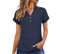 ZTFYKLIN Camisetas Manga Larga Mujer Women's Tops Eyelet Embroidery Summer Spring Fashion Clothes Going out 2024 Casual Short Sleeve Shirts T (Dark Blue, XXXXXL) Blusa Satinada Camiseta Blanca