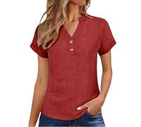 ZTFYKLIN Camisetas Manga Larga Mujer Women's Tops Eyelet Embroidery Summer Spring Fashion Clothes Going out 2024 Casual Short Sleeve Shirts T (Red, XXXL) Ropa Invierno Camisa Azul Camiseta Roja