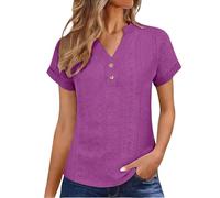 ZTFYKLIN Camisetas Manga Larga Mujer Women's Tops Eyelet Embroidery Summer Spring Fashion Clothes Going out 2024 Casual Short Sleeve Shirts T (Purple, XXXXL) Blusas Otoño Top Morado Camiseta
