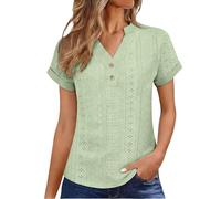 ZTFYKLIN Camisetas Manga Larga Mujer Women's Tops Eyelet Embroidery Summer Spring Fashion Clothes Going out 2024 Casual Short Sleeve Shirts T (Light Green, XXXXXL) Blusas De Algodon Blancas
