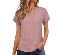 ZTFYKLIN Camisetas Manga Larga Mujer Women's Tops Eyelet Embroidery Summer Spring Fashion Clothes Going out 2024 Casual Short Sleeve Shirts T (Light Pink, XXXL) Camiseta Interior Cuello Camisa