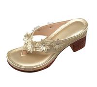ZTFYKLIN Chanclas Brasileras Mujer De Verano para con Flores Y Clip, Informales, Cómodas, Tacón Grueso, Punta Clip (Gold, 40) Sandalias Cuerdas Tacon Bajo Plateado 2026 Minimalistas Zapatos