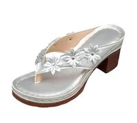 ZTFYKLIN Chanclas Brasileras Mujer De Verano para con Flores Y Clip, Informales, Cómodas, Tacón Grueso, Punta Clip (Silver, 37) Sandalia Deportiva Zapatos Sandalias Piel Pala Roja Zapatillas