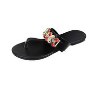 ZTFYKLIN Chanclas Brasileras Mujer Pantuflas De Playa para Mujer, con Tiras, Huecas, Informales, Clip En La Punta, Zapatos Planos, Sandalias (Black, 37) Cross Memory Foam Negras Leopardo Huella