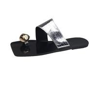 ZTFYKLIN Chanclas Brasileras Mujer Sandalias Planas Doradas para Mujer, Estilo Europeo Y Americano, Verano, Retro, con Hebilla De Metal Puntera Vacaciones. (Silver, 35) 37 Zapatos Plataforma