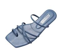 ZTFYKLIN Chanclas Mujer Piscina Mujeres Flops Square Dedo Del Pie Sandalias De Playa Fashion Slippers Flat Bottom Open Dee Verano Casual Ffashion Beach (Blue, 37) Fascitis Plantar Ladies Sandals
