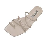 ZTFYKLIN Chanclas Mujer Piscina Mujeres Flops Square Dedo Del Pie Sandalias De Playa Fashion Slippers Flat Bottom Open Dee Verano Casual Ffashion Beach (Khaki, 40) Zapatillas Para Womens Sliders