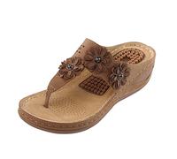 ZTFYKLIN Chancletas Mujer Chanclas De Cuña Para Mujer, Sandalias Con Soporte, Cómoda Verano, Zapatos Planos Función Masaje, Sandalia Tanga Informal (Brown, 37) Tacon Dorada Plataforma Agua