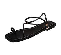 ZTFYKLIN Chancletas Mujer Las Mujeres Flops Square Dedo Del Pie Sandalias De Playa Fashion Flat Bottom Open Dee Slippers Verano Casual Sandalia (Black, 38) Juanetes Para Esparto Zapatillas Sin