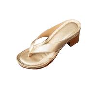 ZTFYKLIN Chancletas Mujer Sandalias De Verano Para Mujer, Color Liso, Con Tacón Grueso, Sin Cordones, Punta Abierta Y Cuadrada, Cómodas, Tipo Mules, Zapatos Tacón, Cuñas (Gold, 39) Doradas