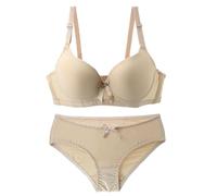 ZTFYKLIN Conjunto De Interior 2 Piezas para Mujer, Sujetador Y Braguita con Relleno Cómodos Ajuste Regular Bralette Sin Sujetadores Broche Delantero (Beige, 90C) Antiarrugas Escote Protesis