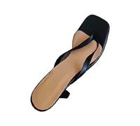 ZTFYKLIN Flip Flops Mujer Sandalias De Tacón Color Sólido Para Abrigo Con Punta Cuadrada Y Palabra (Black, 42) Beige No Me Pises Que Llevo Chanclas Piel Verano Vestir Negras Blancas Cuñas