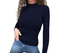 ZTFYKLIN Ropa De Mujer Women's Loose Autumn and Winter Warm Bottom Pullover Sweater Crewneck Long Sleeve T Shirt (Navy, XL) Camiseta Fiesta Camisa Bleiser Elegante Talla Grande Encaje Manga