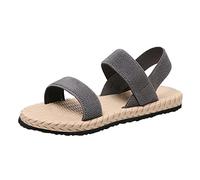 ZTFYKLIN Sandalia Mujer Verano Color Sólido Correas Elásticas Parte Inferior Plana Exterior Paja Lino Zapatos Sandalias De Tamaño Grey, 42 Bio Zapatillas Persona Mayor Trekking Blancas Piel