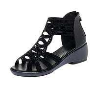 ZTFYKLIN Sandalias Caminar Mujer Verano Transpirables Con Punta Abierta Y Tacón De Pendiente Imitación Antideslizantes Para Playa Románica Mujer, Zapatos Cremallera (Black, 39) Plata Cuña Cuñas