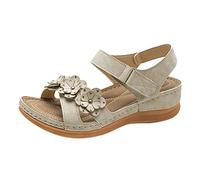 ZTFYKLIN Sandalias Caminar Mujer Verano Zapatos Con Punta Playa Flores Cuñas Transpirables Cómoda De Beige, 41 Alpargata Blanca Comodas Vestir Primavera Comodos Tacón Bajo Talla 44 Blancas