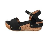 ZTFYKLIN Sandalias Comodas Mujer De Gruesa Con Tacón Cuña Y Hebilla Punta Abierta Cuero Retro Para Black, 39 Zapato Destalonado Verano Pie Ancho Elegantes Negras Tacon Alpargatas Leopardo Azul