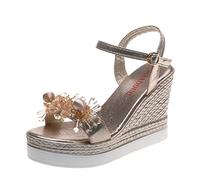 ZTFYKLIN Sandalias Comodas Mujer De Verano A La, Tacón Cuña, Hebilla Ligeras Y Cómodas Gold, 38 Minimalistas Cuña Cangrejeras Zapatos Azules Sandalia Dorada Azul Marino Montaña Barefoot Esparto