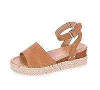 ZTFYKLIN Sandalias De Mujer Cuñas Verano Fashion Dedo Del Pie Buckle Mujeres Retro Femeninas Brown, 43 Beige Negras Sandalia Negra Azules Women Sandals Summer Deportivas Bio Cangrejeras Piel