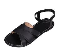 ZTFYKLIN Sandalias De Mujer Tiras Para Mujer, Verano 2025, Con Punta Abierta Y Correa Elástica En El Tobillo, Sin Cordones, Cómodas Playa Tacones. (Black, 36) Calzado Fascitis Plantar Planas