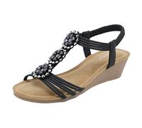 ZTFYKLIN Sandalias De Mujer Zapatos Con Cuña Flores Bohemias Imitación Cómodos Black, 41 Zapato Destalonado Sandalia Ortopedica Calzado Verano 2026 Zapatillas Camping Juanetes Marrón Chocolate