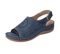 ZTFYKLIN Sandalias Doradas Mujer Beach Fashion Out Shoes Sandals Cuñas De Los Pies Mujeres Hollow Verano Femeninas (Blue, 40) Zapatos Señora Mayor Cross Con Plantilla Extraible Cuña Negra