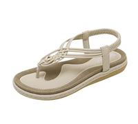 ZTFYKLIN Sandalias Flip Flop Mujer Metal Shoes Spring Women'S Fashion Summer Flat Style And (Beige, 42) Zapatos Beige Marrones Chanclas Pala Talla 43 Cool Zapatillas Andar Por Casa 36 Cuña