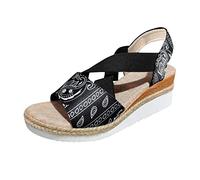 ZTFYKLIN Sandalias Mujer De Pescado Con Cuña Elástica Tela Flor Anacardo A La Para Black, 42 Alpargatas Verano Blancas Cangrejeras Piel Zapatos Plantillas Zapatillas Ortopedia Negra Bajas