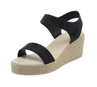 ZTFYKLIN Sandalias Mujer Verano Negro Para De Cuña Con Lino Punta Abierta Zapatos Black, 37 Trekking Plataforma Romanas Fascitis Plantar Bio Piel Blancas Pies Anchos Arch Fit Talla 35 Zapatillas