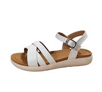 ZTFYKLIN Sandalias Mujer Verano Planas De Hebilla Punta Abierta Cuero Delgado Color Sólido Para White, 38 Trenzadas Zapatos Piel Con Cuña Cerradas Cangrejeras Negro Yute Azules Plana