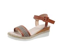 ZTFYKLIN Sandalias Mujer Vestir Comodas De Gruesa Con Tacón Cuña Y Cierre Tela A Cuadros Verano La Para (Brown, 39) Tiras Alpargatas Blancas Sandalia Deportiva Goma Piel Zapato Zapatillas