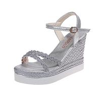 ZTFYKLIN Sandalias Mujer Zapatos Abiertos Damas Mujeres Cuñas De Tacones Punta Plataformas Silver, 40 Sandalia Ortopedica Azules Señora Mayor Piel Comodas Barefoot Planas Tallas Grandes Bajas 35