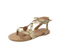 ZTFYKLIN Sandalias Trekking Mujer Con Hebilla A La, Retro De Verano, Chanclas Planas, Zapatos Tapa Para Mujer, Gold, 41 Esparto Verano Elegantes Ortopedicas Corregir Juanetes Cuñas Tacon