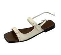 ZTFYKLIN Sandalias Trekking Mujer De Con Tiras Y Punta Abierta Para Mujer, Cómodas, Cuadrada, Sin Cordones, Hebilla Ajustable En El Tobillo, Verano (Beige, 39) Sandalia Plateada Fiesta Pie Cavo