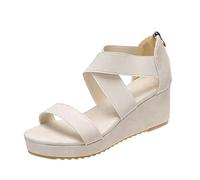 ZTFYKLIN Sandalias Trekking Mujer De Cuña Elástica Con Punta Abierta Gamuza Color Sólido Verano A La Para Beige, 37 Plastico Zapatillas Ortopedia Zapatos Dorados Fiesta Bajas Plateadas Planas