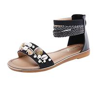 ZTFYKLIN Sandalias Trekking Mujer Moafers Beaded Wind Beach Sandals Étnica Retro Trade Shoes Ladies Flat Women'S Black, 41 Gladiador Anatomicas Zapatillas Señora Mayor Ancho Especial Zapatos