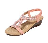 ZTFYKLIN Sandalias Verano Women'S Sandals New Summer Comfortable And Fashionable Retro Ethnic Style Lightweight Beach Vacation Elastic Heel Thick Bottom Casual (Pink, 37) Romanas De Mujer