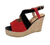 ZTFYKLIN Sandalias Verano Zapatos Cuñas Casuales Sólidas Damas Para Mujeres Hebilla Romanas De Mujer Red, 40 Negras Con Plataforma Pies Delicados Scheker Tacon Plantillas Doradas Alpargatas