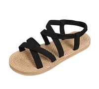 ZTFYKLIN Sandalias Verano Zapatos Planos Para Mujer Banda Elástica Bohemias Casuales De Playa Black, 42 Shoes And Blues Cuña Zapatillas Ortopedia Bajas Pies Delicados Anchos Especiales Beige