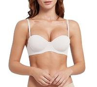 ZTFYKLIN Sujetador Camiseta para Mujer con Bralette Relleno Realce Sin Copa Cómodo Sujetadores Isla (White, K) Tirantes Postoperatorio Pecho Espalda Descubierta Push Up Aros Adhesivo Que Junta