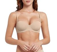 ZTFYKLIN Sujetador Camiseta para Mujer con Bralette Relleno Realce Sin Copa Cómodo Sujetadores Isla (Beige, K) Aros Adhesivo Antiarrugas 100 Algodon Apertura Delantera Que Junta El Pecho Doble