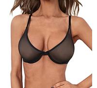 ZTFYKLIN Sujetador con Aros Malla Transparente para Mujer Chaleco Talla Grande Sin Cultivo Lencería (Black, XXXXL) Sosten Vestido Escotado Ropa Comoda Casa 95F Costuras Sujetadores Sexy Nude Dar