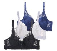 ZTFYKLIN Sujetador De 3 Piezas para Mujer, Informal Y Moderno, Talla Grande, con Fina, Interior Sexy Encaje Camiseta Mujer (Bk1, 90D) Tirantes Espalda 95C Pechos Grandes Deporte Dim Efecto Push