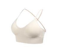 ZTFYKLIN Sujetador Deportivo De Punto con Tirantes Fijos para Mujer, Copa Triangular, Espalda Descubierta (Beige, M) Sin Aros Tallas Grandes Push Up Multiescotes Sujetadores Mujer Relleno Dim