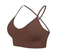 ZTFYKLIN Sujetador Deportivo De Punto con Tirantes Fijos para Mujer, Copa Triangular, Espalda Descubierta (Coffee, XS) Sujetadores Sin Dim Mujer Aros Relleno Reductor Cierre Delantero Al