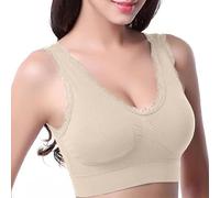 ZTFYKLIN Sujetador Deportivo Mujer High Support Bras For Women Adjustable Strap Full Coverage Up Comfortable No Underwire Wireless (Khaki, XXL) Talla Grande Relleno para Espalda Descubierta Sin