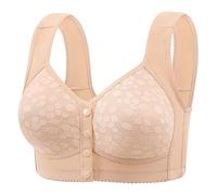 ZTFYKLIN Sujetador Reductor Front Buckle In The Elderly New Printing Underwear Ladies Soft Cotton Vest Models Big Yards Without Ring Bra Female (Beige, 44) Abierto Delante Sin Aros Sujetadores