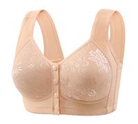 ZTFYKLIN Sujetador Sin Aros Bras For Older Women No Underwire Breathable Full Support Front Closure Plus Size (Khaki, XXL) Tallas Grandes Abierto Delante Invisible Adhesivo Reductor Tirantes